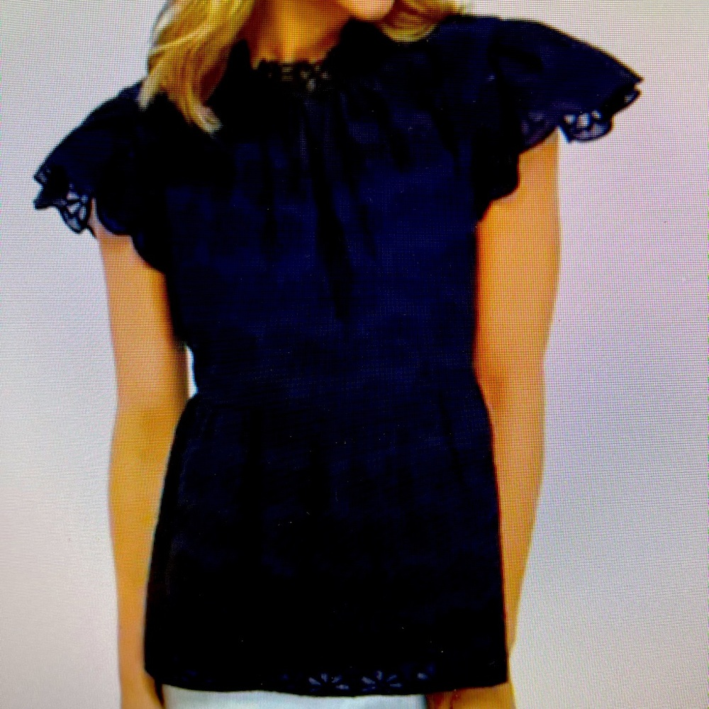 CROWN & IVY | Women's Dark Navy Blue w/ Floral Eyelet Fabric Detail | Size L